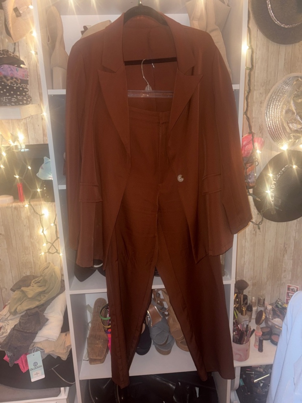 SHEIN Brown Boot Cut & Flare Pantsuit Blazer Set